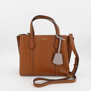 Tory Burch Perry Triple Compartment Small Tote Brown.  10X8.4X5 measurements.